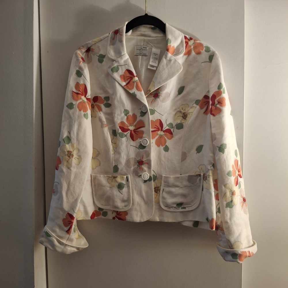 Emma James Women's Floral Linen Blazer with Red and Green Accents
